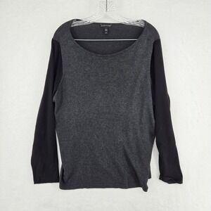Eileen Fisher Sweater Womens Large Gray Black Long Sleeve Pullover Tencel Blend